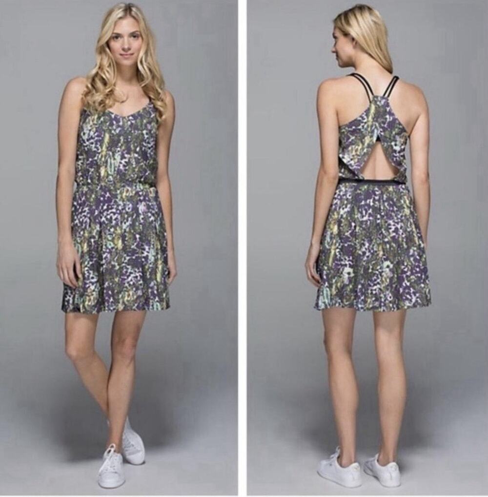 Lululemon Women's Sleeveless Dress Racerback Purple Floral With Pockets Size 6